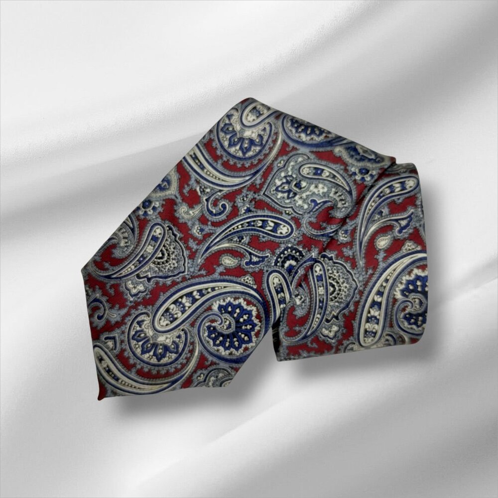 For Gentlemen Only Mens Red and Blue Paisley All Silk Italian Tie